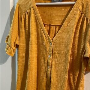 Belle Mustard Button-Up Blouse with ruffled sleeves